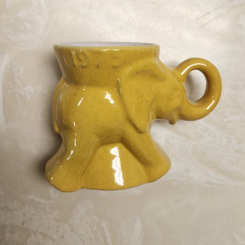 Vintage Frankoma Elephant Political Mug 1975 Yellow